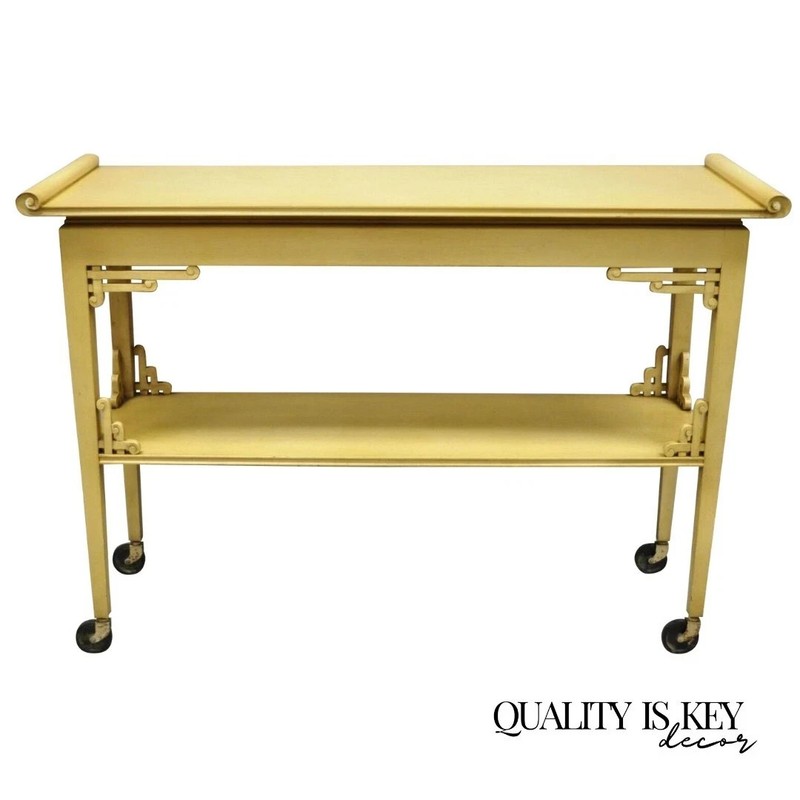 Vintage Chinoiserie Bone Lacquer Oriental James Mont Style Console Table Server