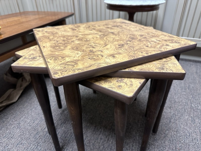 Vintage MCM Set Of 3 Faux Wood Formica Nesting Stacking Tables gallery