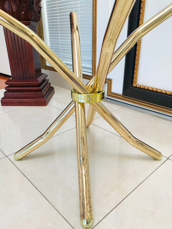 VTG! MCM! BRUTALIST DESIGN! HOLLYWOOD REGENCY (2) JAX BRASS & GLASS SIDE TABLES! gallery
