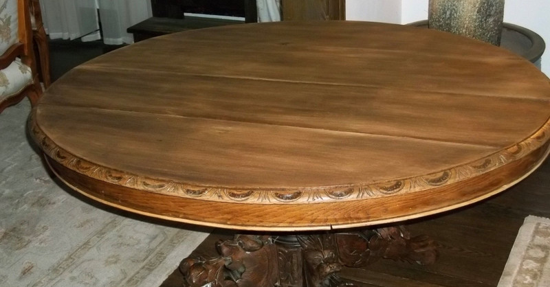 ANTIQUE FRENCH BLACK FOREST OVAL ENTRYWAY OAK CARVED GRIFFINS TABLE 44x 51 x27 gallery