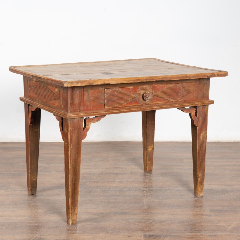 Early 19th Century Swedish Red Pine Side Table with Single Drawer