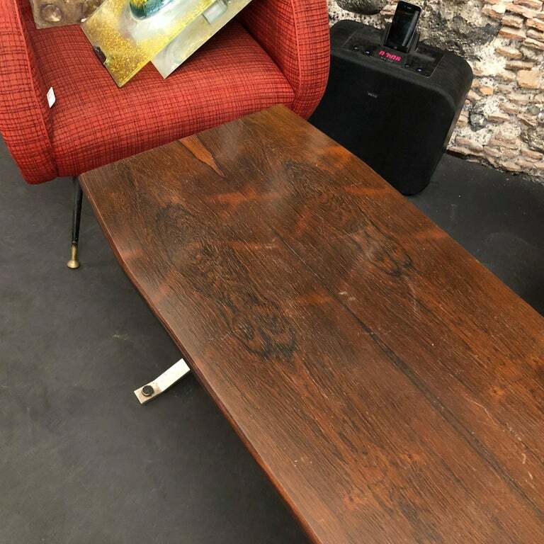 Mid-Century Modern Rosewood Rio and Steel Italian Coffee Table, circa 1970 gallery