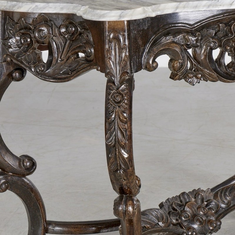 Vintage French Rococo Carrara Marble Top Console Table European Country Louis XV gallery