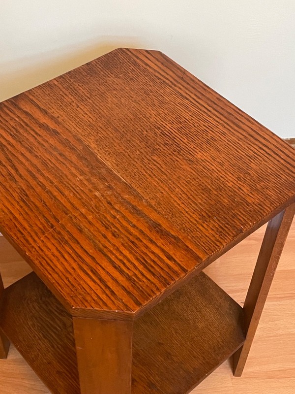Small antique art deco side table Vintage Retro Octagonal Side Table Dark Wood gallery