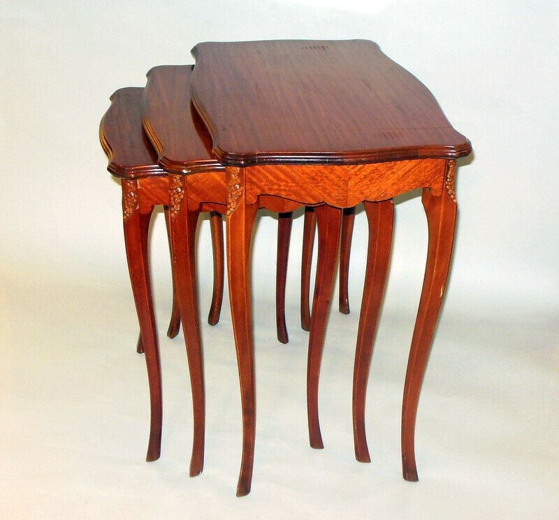 Antique SET 3 NESTING TABLES Style Louis XV Regency French Villa Elegance Chic gallery