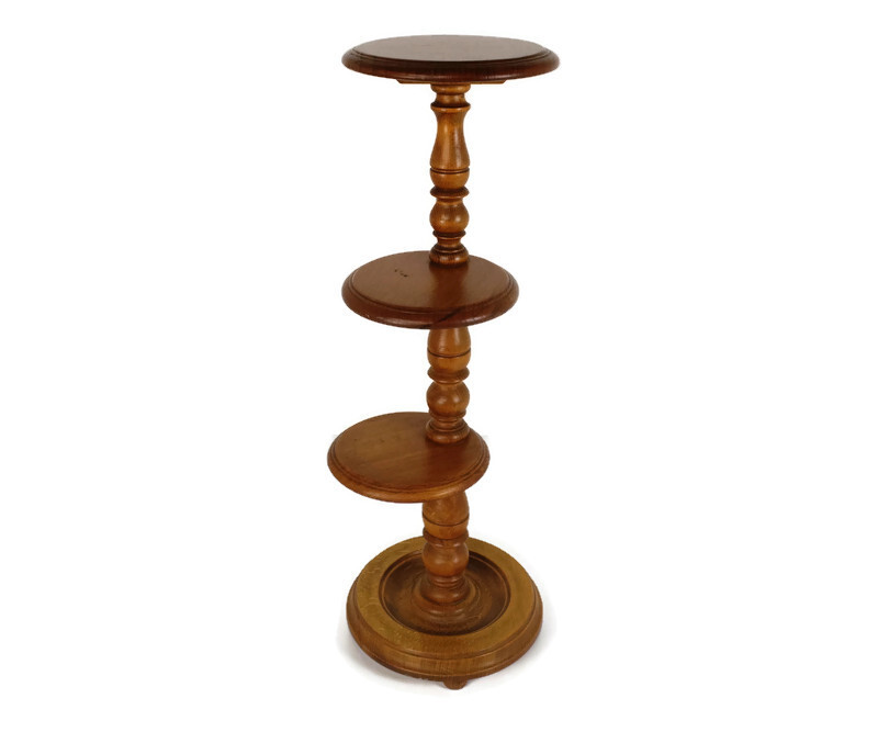 Vintage hand Carved Wooden Three tier Pedestal Siede Table two tier Bonsai Plan