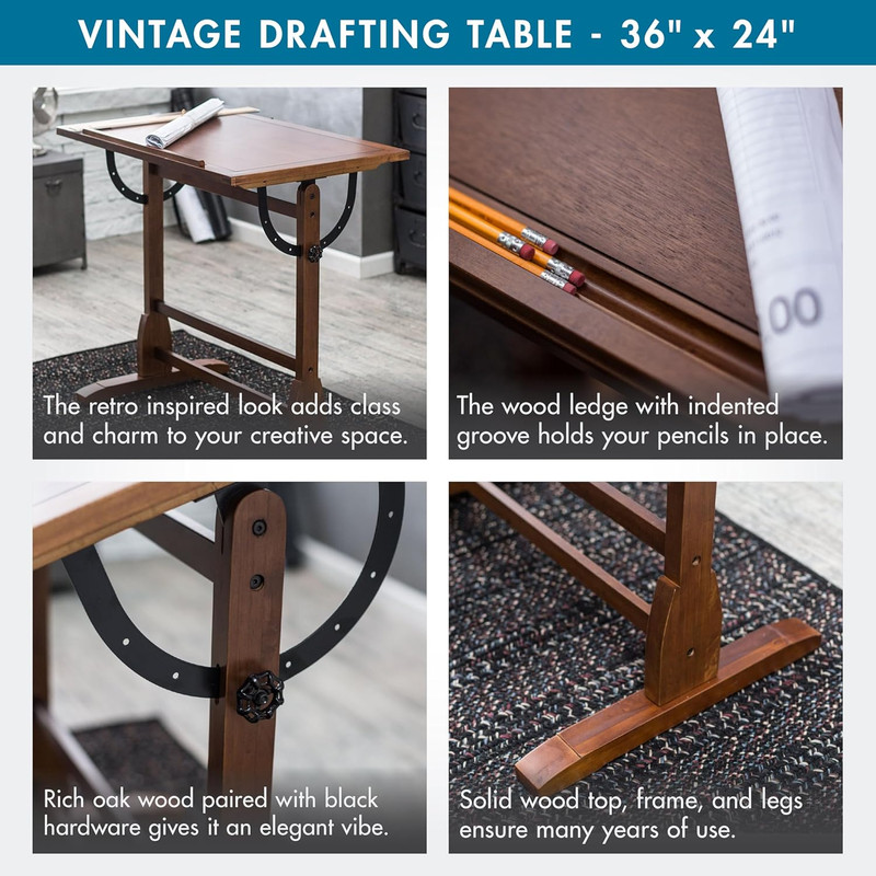 Studio Designs Vintage Rustic Oak Drafting Table, Top Adjustable Drafting Table gallery