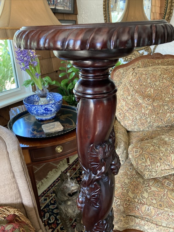 Mahogany Carved grape leaf Plant Stand paw feet gallery