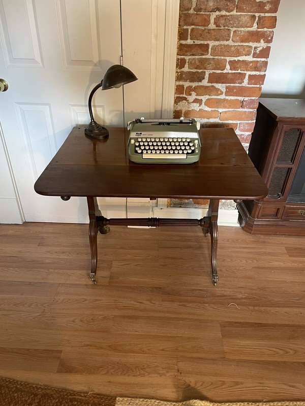 Antique Georgian Pembroke Drop-Leaf Table c. 1820 Single Drawer Brass 35x38.5x29 gallery