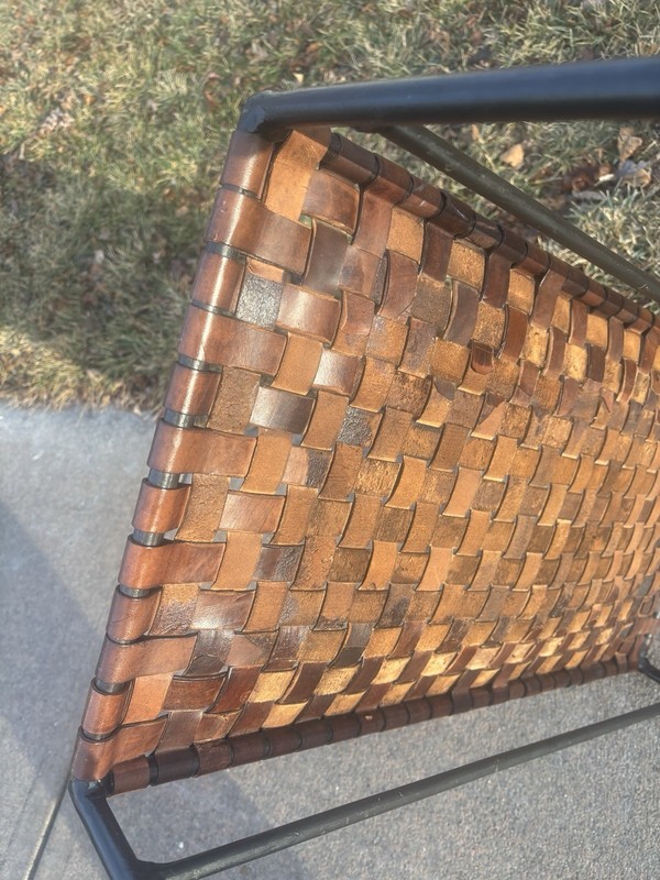 Vintage Woven Leather Coffee Table Bench In Style of Swift and Monell gallery