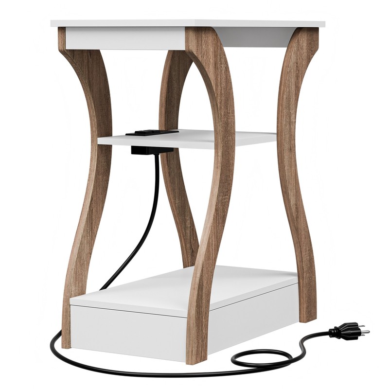 Set of 2 End Tables w/Charging Station Side Table with USB Ports & Outlets White gallery