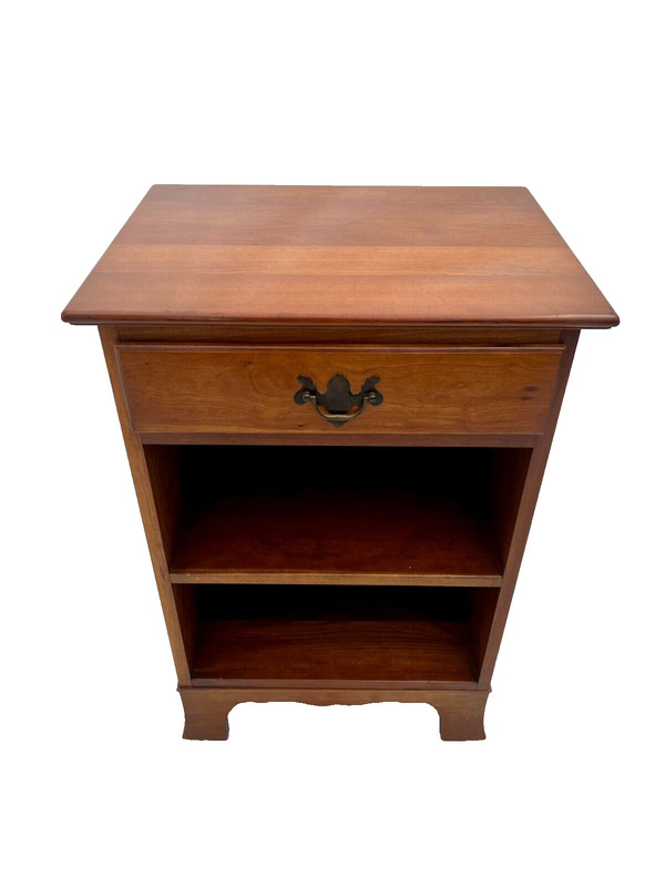 Vintage Stickley Side Table, Nightstand, Solid Cherry Top, Drawer, Center Shelf