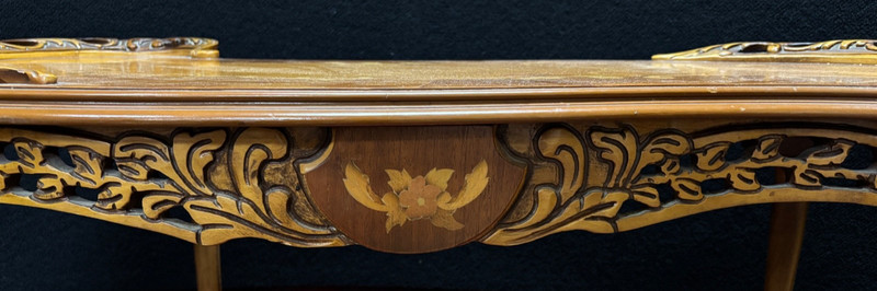 Vintage Italian Marquetry Coffee Table Carved Wood Rococo Style - PICKUP ONLY gallery