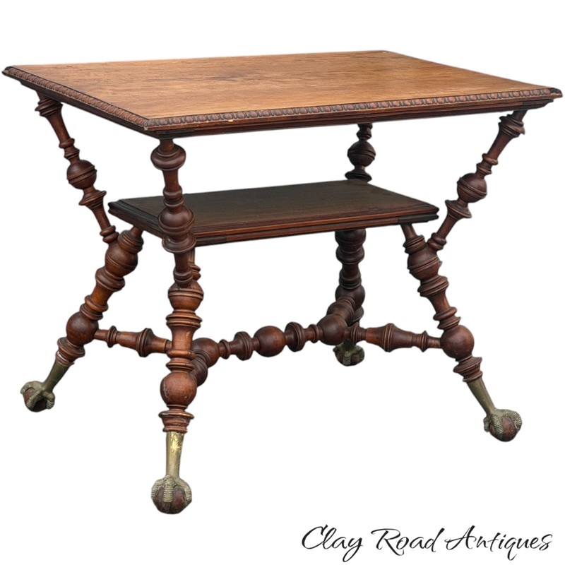 Antique victorian mahogany Merklen Brothers parlor table ball claw barley twist