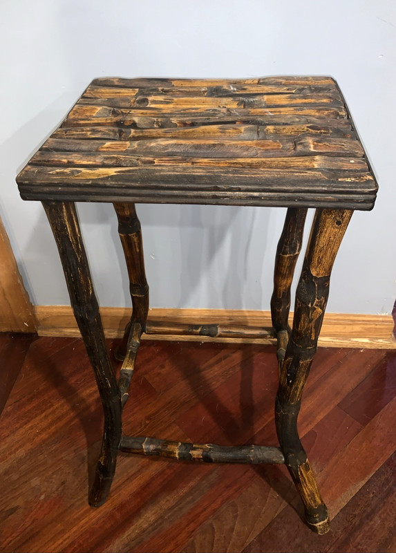 Vintage Burnt Bamboo Plant Stand Pedestal Side Table 23" H 12" X 10" Top EUC