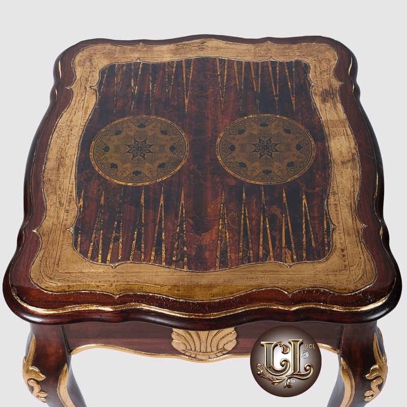 Baroque Backgammon Game Table Louis XV Gold Carved Wood Legs Antique Style gallery