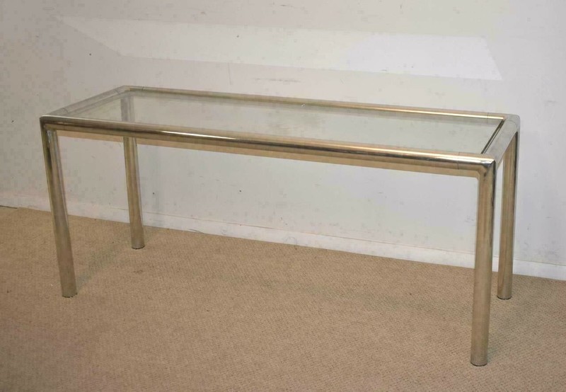 Milo Baughman Chrome Glass Console Mid Century Modern
