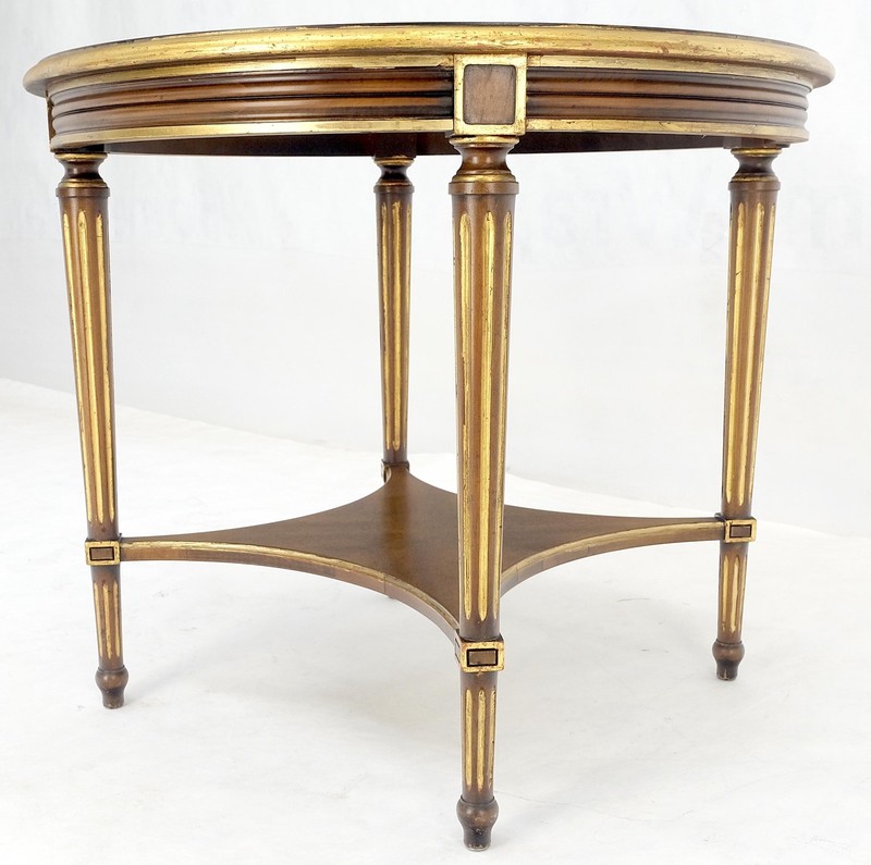Widdicomb 26" Round Gold Gilt Side End Lamp Table Stand Book Matched Veneer MINT gallery