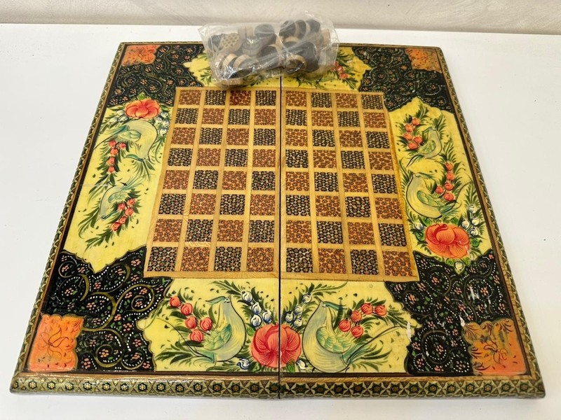 Vintage Hand-Painted Persian Backgammon & Chess Board Game Set –Khatam Marquetry gallery