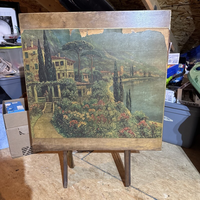 ATQ ( 1920’s) WOOD PAINTED FOLDING BRIDGE TABLE AND FIREPLACE SCREEN