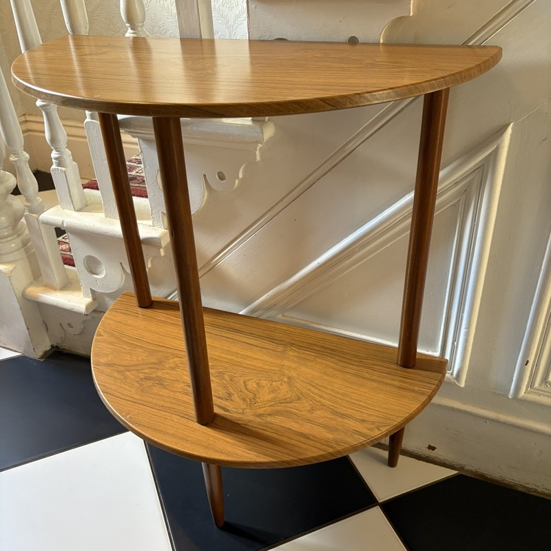 Mid Century Half Moon Console Table Two Tier Wooden Hallway Plant Stand