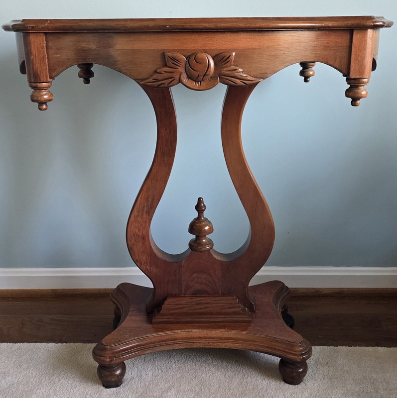 Mid Century Cherry Lyre Base End Table / Side Table 28"×20"×29"h Antique VTG gallery