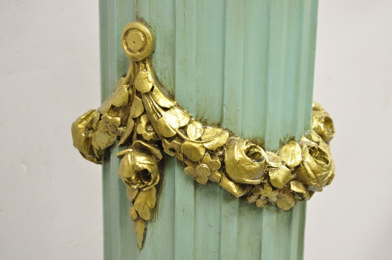 Italian Neoclassical French Empire Green & Gold Painted Wooden Column Pedestal gallery