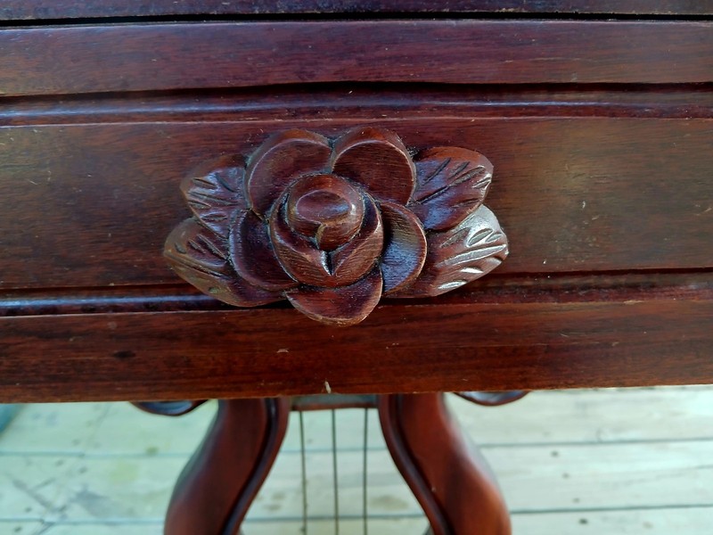 Vintage Victorian Italian Marble Top Mahogany Harp Side Table gallery