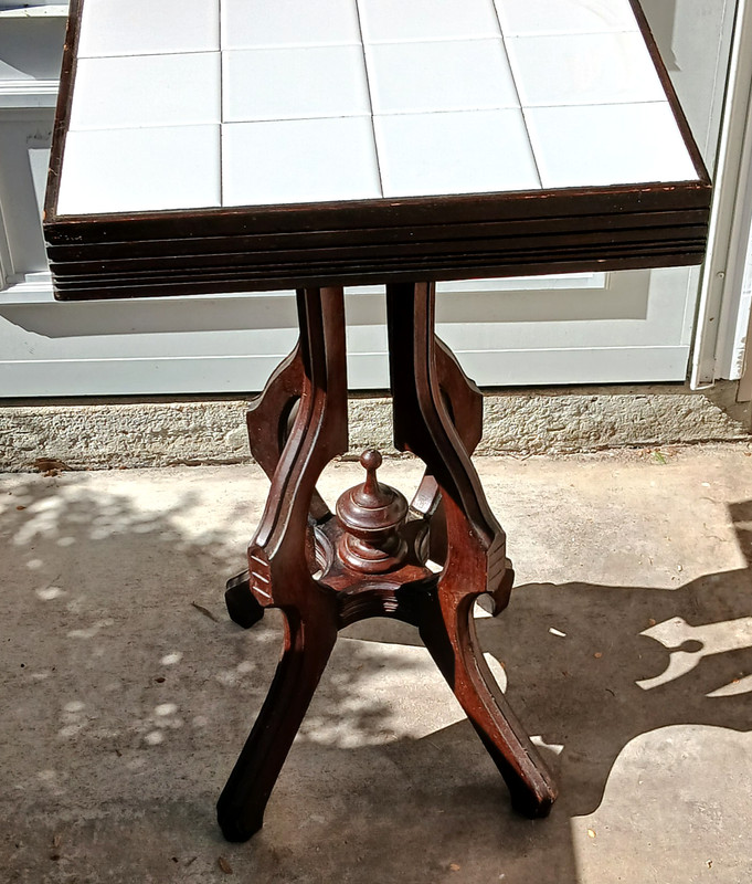 Antique Eastlake Victorian Carved Walnut & Tile Parlor Table C1890