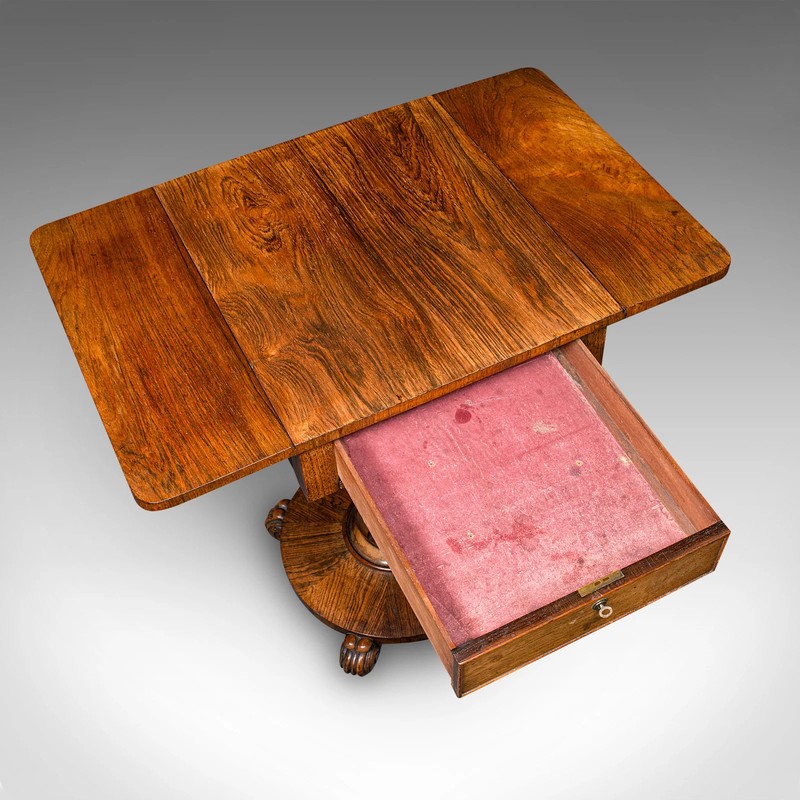 Antique Ladies Work Table, English, Drop-Leaf, Sewing, Games, William IV, C.1835 gallery
