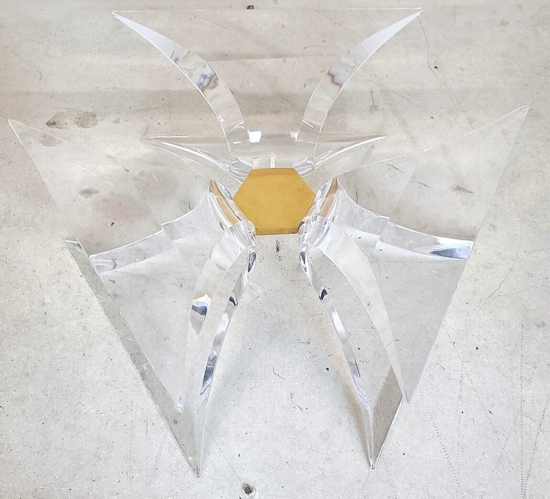Vintage Signed Butterfly Lucite Brass & Glass Coffee Table by LION IN FROST gallery