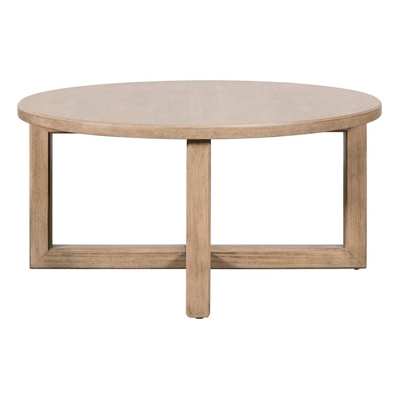 Living Room Round Cocktail Table Center Trestle - Barley Buff Birch Wood gallery