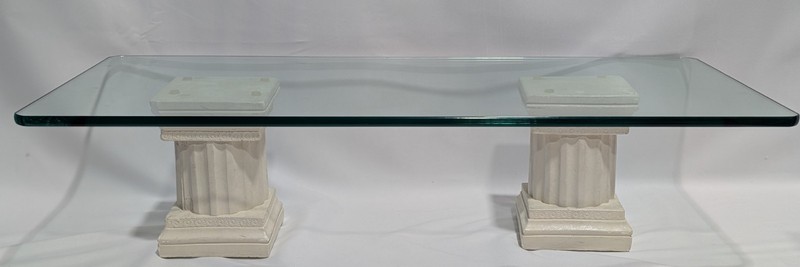 Vtg Neoclassical Glass Console Table Hand Carved Plaster Columns Pedestal Mexico