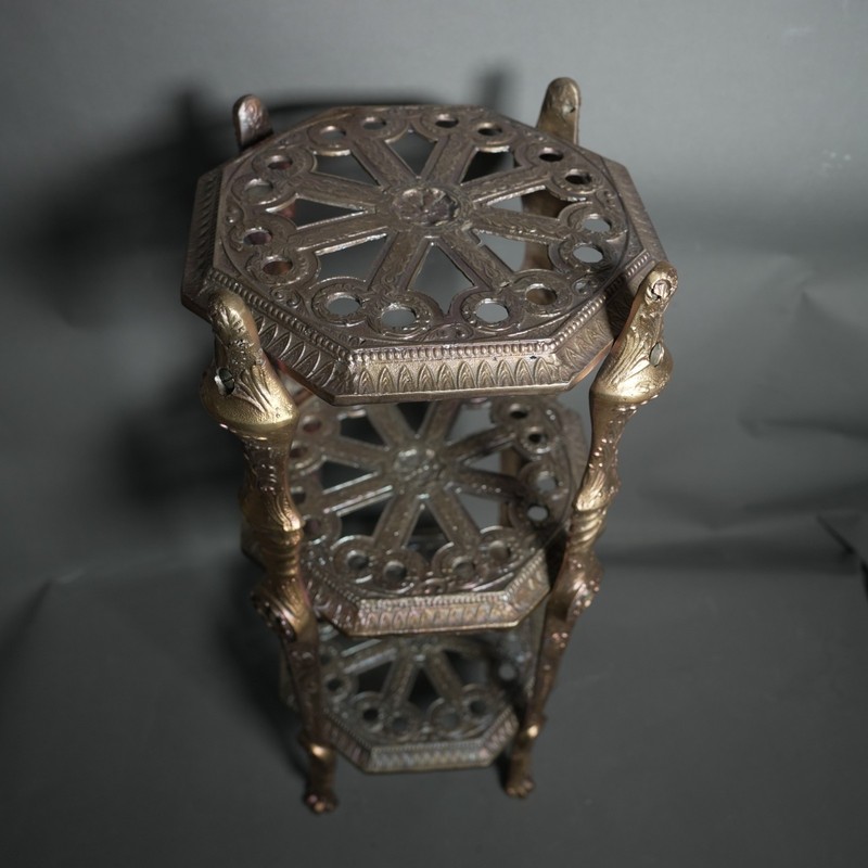 Antique Heavy Ornate French Style Brass Pedestal Accent Table Stand 3 Tier gallery