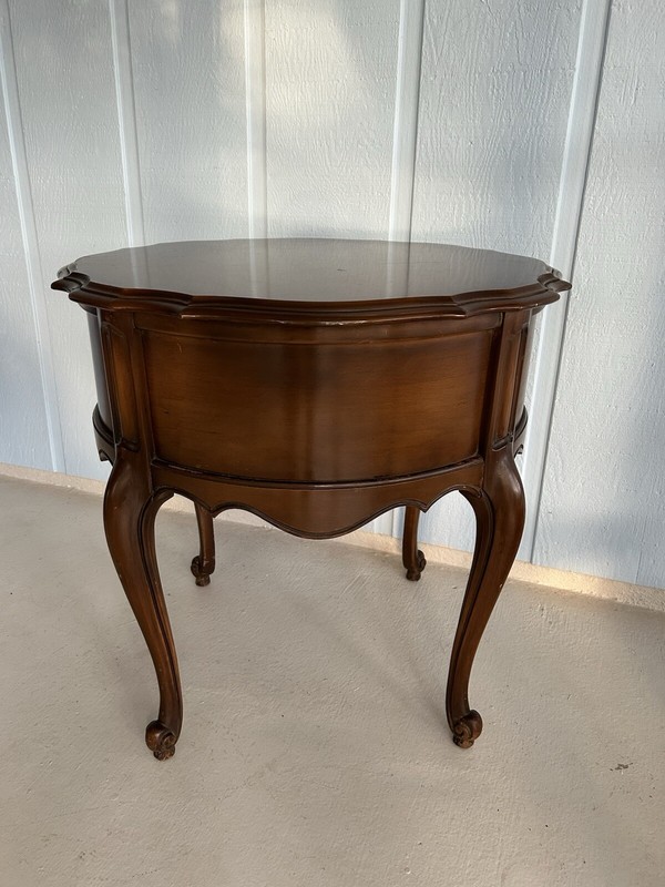 Louis XV Walnut Round Nightstand Scalloped Edge &Apron-French Side/End Table gallery