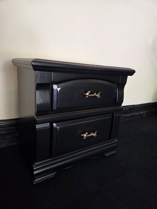 Upcycled Vintage Refurbished End Table Accent Black Hand Painted Wooden gallery