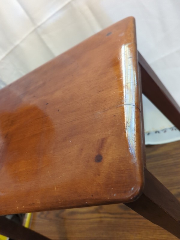 Antique Primitive Mahogany Table Bench Wood Peg Nails Labels On Bottom Heavy gallery