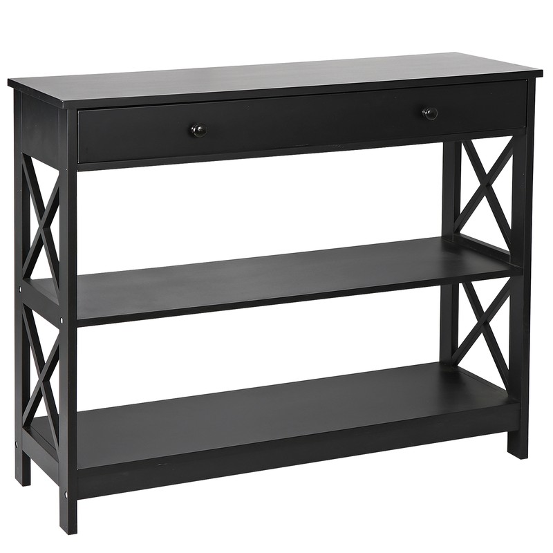 Wood Console Table 3 Tier Narrow Entryway End Sofa Table w/Storage Drawer Black gallery