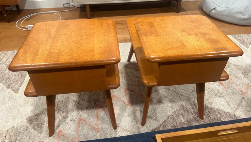 Vintage Mid Century Modern Pair Heywood Wakefield Champagne Step End Tables gallery