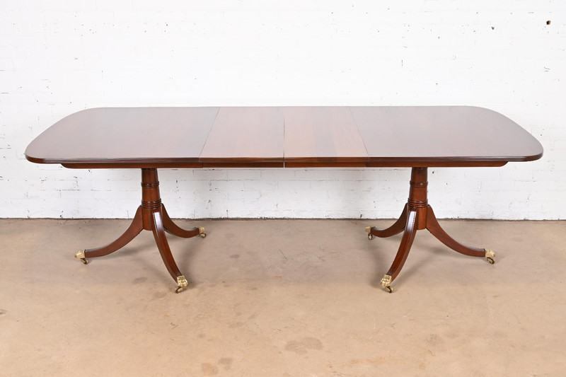 Stickley Georgian Mahogany Double Pedestal Extension Dining Table, Refinished