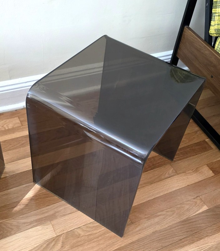 MIT-CENTURY WATERFALL SMOKE LUCITE" SIDE TABLE "FROM 70s SET OF 2 gallery