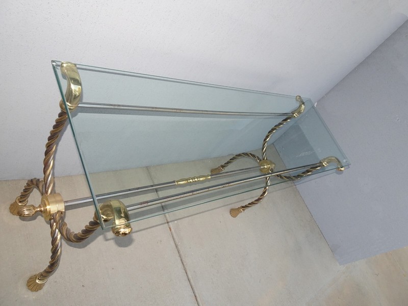 Vintage Brass Chrome Tasseled Twist Rope Sofa Side Table - Hollywood Regency gallery