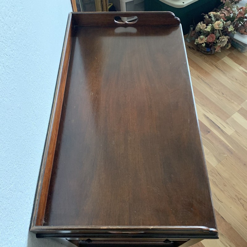 VTG 1930 Grand Rapids Hand Carved Solid Mahogany Wood 38" Serving Table on Wheel gallery