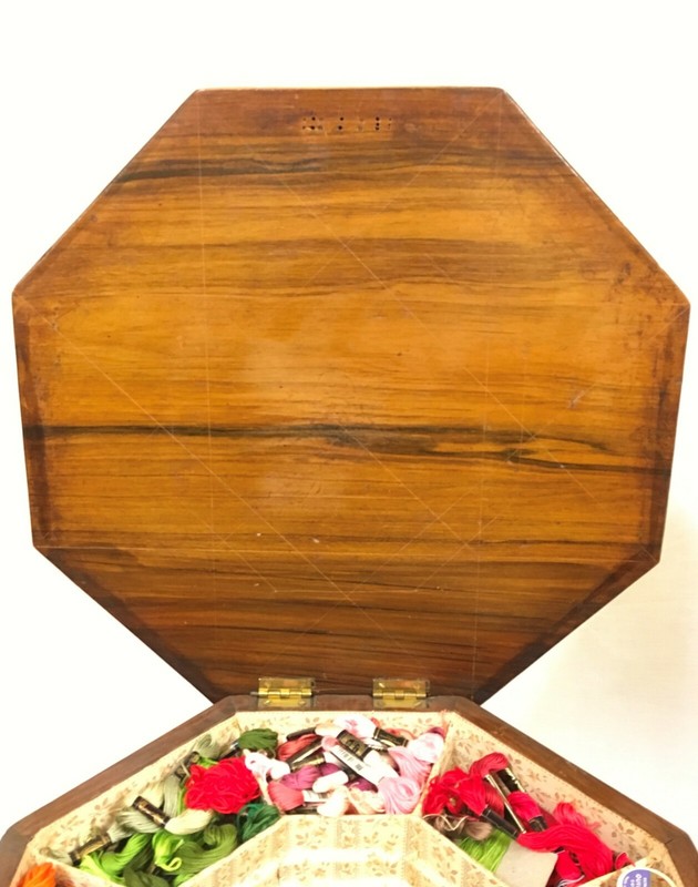 c.1840-60s Continental Walnut Trumpet Sewing Table with Inlay, Very Rare gallery