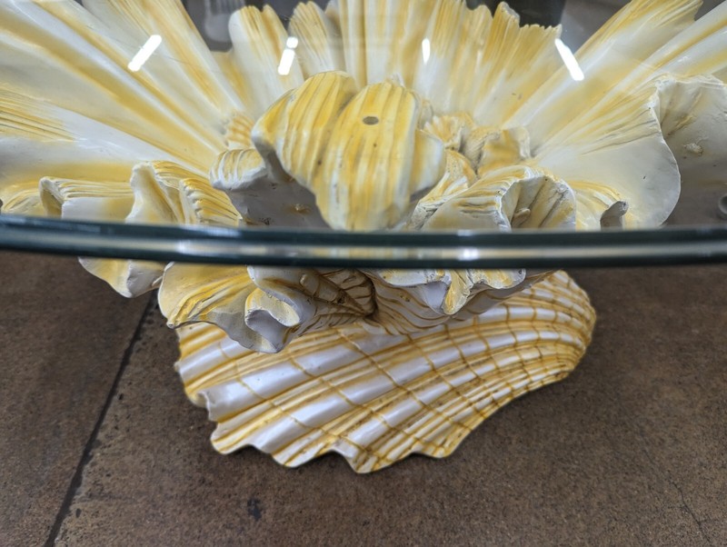 Hollywood Regency Plaster Clam Shell Coffee Table Base Coastal Chic gallery
