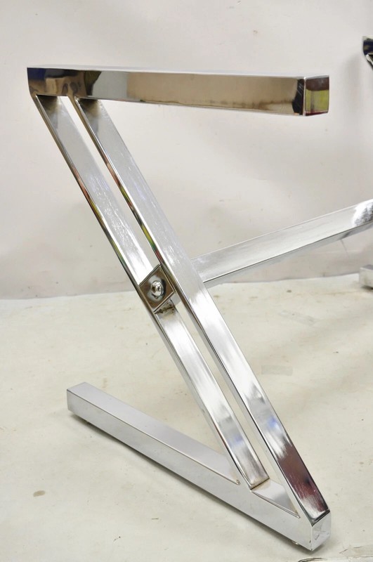 Vintage Mid Century Modern Chrome Frame Z Shaped Metal Desk Dining Table Base gallery