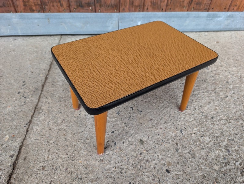 Vintage Flower Table 50s Rockabilly Retro Planter Stand Stool Brown Wooden, 19in gallery