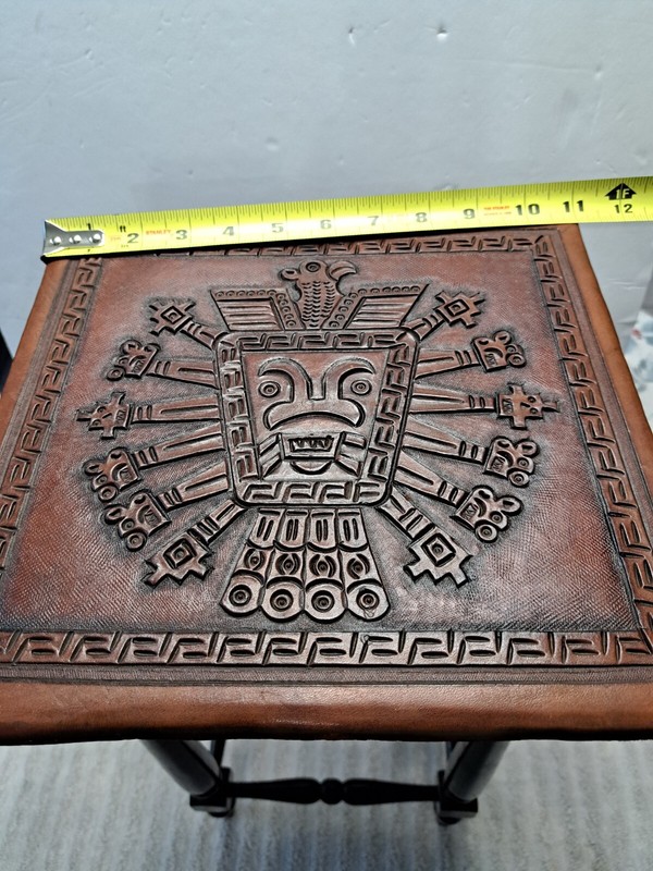Antique 20th Century Leather Wrapped Hand Tooled Peruvian Accent Nesting Table gallery