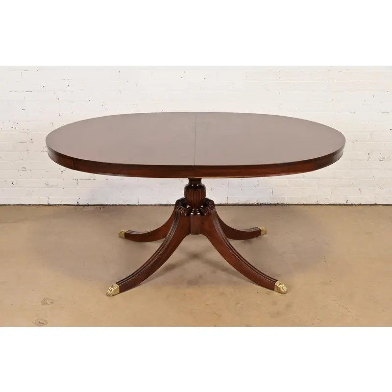 Baker Furniture Style Georgian Pedestal Extension Dining Table, Newly Refinished