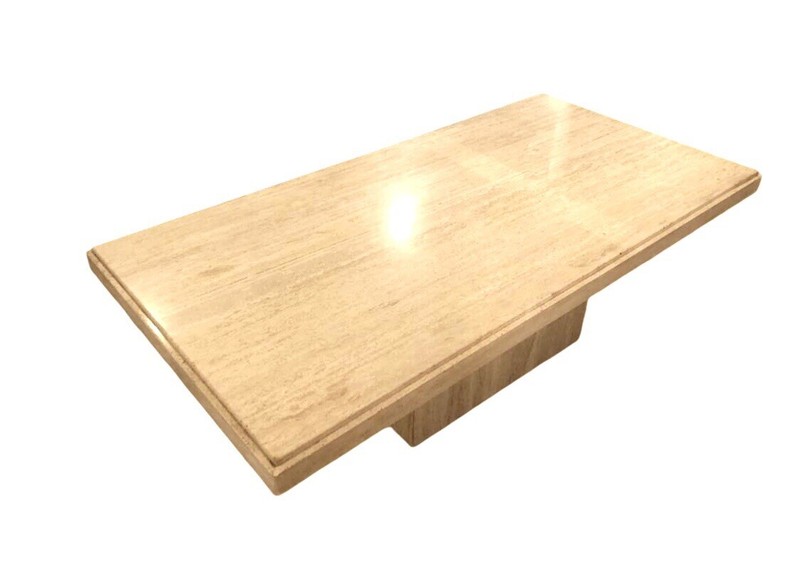 Vintage Italian Travertine Coffee Table | MCM Postmodern Polished Stone gallery